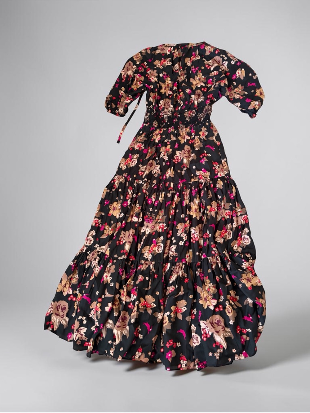 kate spade Black Floral Maxi Dress with Pink and Beige Blooms - Picture 4 of 9